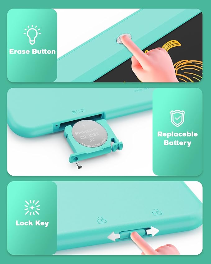 Bravokids 10 Inch LCD Writing Tablet for 3 Year Olds - Electronic Drawing Pad and Doodle Board as Educational Birthday Gifts for Girls and Boys (Green)-CubbioJoy