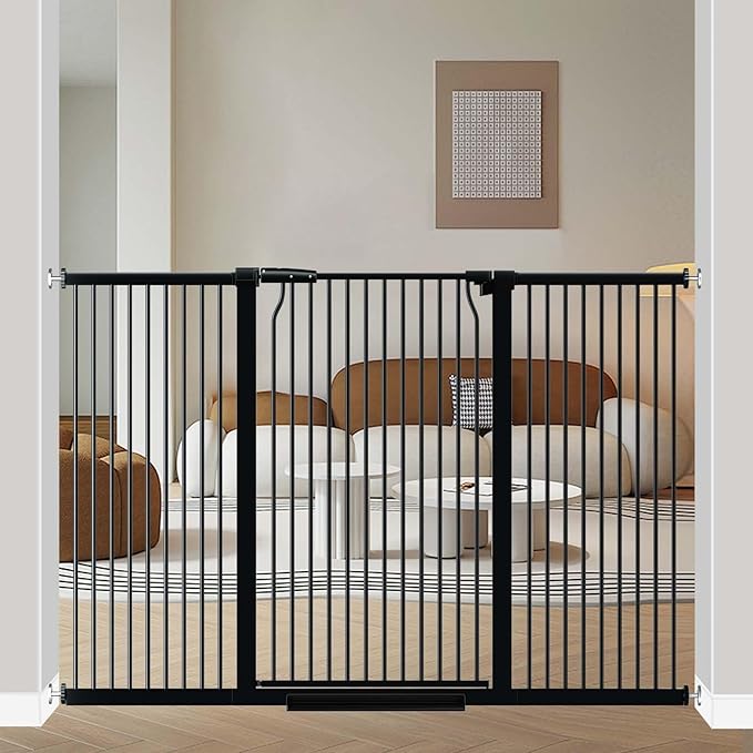 40.5" Extra Tall Baby Gate for Stairs, 63"-65.7" Extra Wide Long Dog Pet Gate, Auto Close Safety Child Gate Indoor, No Drill Adjustable No Climb Fence for Stairs Kid or Pet Black-CubbioJoy