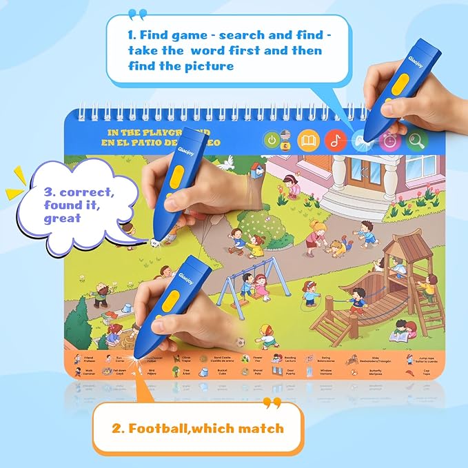 Interactive Search and Find Activity Books for Kids Ages 3-5, Toddler Travel Games Toys for Car Airplane, Road Trip Activities for Kids 4-8, Educational Preschool Learning Toys Gift with a Talking Pen-CubbioJoy