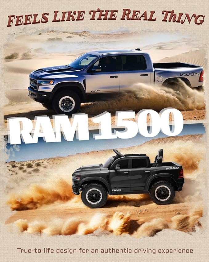 12V Licensed Ram 1500 Ride on Toy for Kids, Toddler Ride on Pickup Truck with Parent Remote Control, Electric Car for Kids with Truck Bed Storage, 3 Point Safety Belt (Black)-CubbioJoy