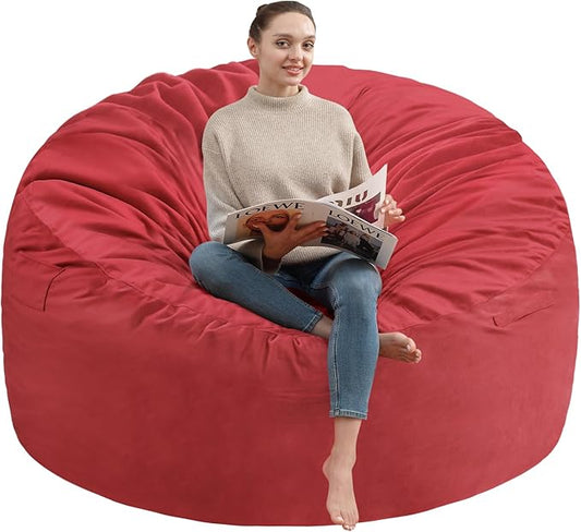 3FT Bean Bag Chair, Comfy Bean Bag Chairs with Memory Foam Filled, Fluffy Beanbag Sofa with Dutch Velvet Cover, Round BeanBag Chairs for Living Room, Playroom - Red-CubbioJoy