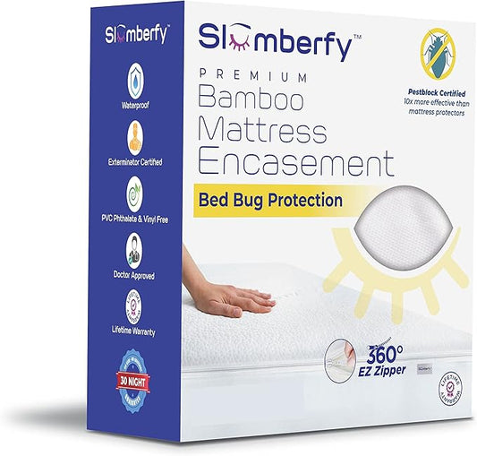 Cal King Size Waterproof Bamboo Mattress Encasement by Slumberfy - Premium Skin-Safe Mattress Protector with 360° EZ Zipper, Lab-Tested Bed Bug, Zippered Encasement (72x84 in)-CubbioJoy