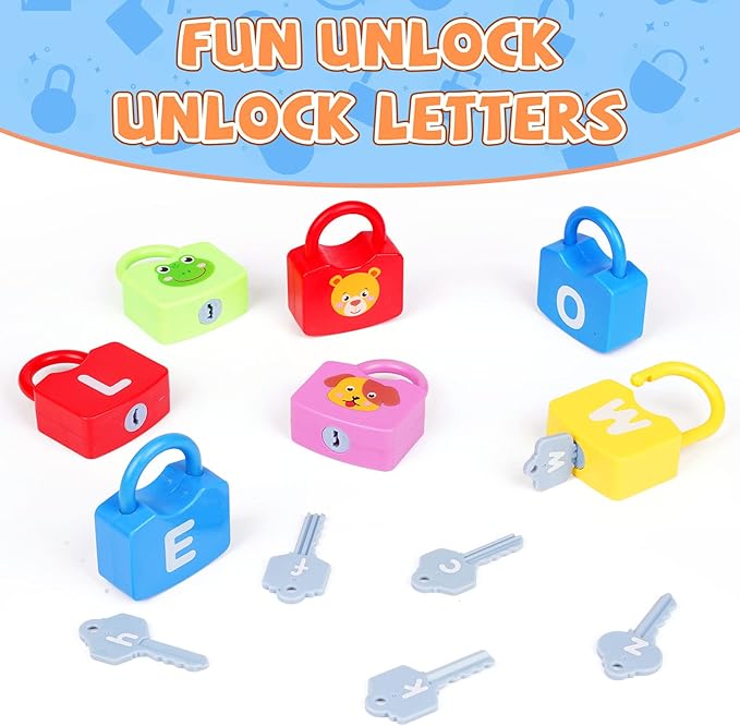 AXEARTE Montessori Educational Toys - Alphabet Learning Locks and Keys for Toddlers - 26 Locks & Keys Set - Baby Sensory Fine Motor Skills Toys - ABC Locks and Keys-CubbioJoy