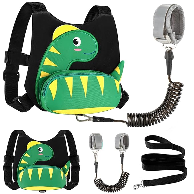 Accmor Toddler Harness Leash + Anti Lost Wrist Link, Cute Dinosaur Kids Harness with Leash, Mini Child Harness Leash Wristband Tether Protector for Baby Boys Girls Age1-3 Years Old to Outdoor Travel-CubbioJoy