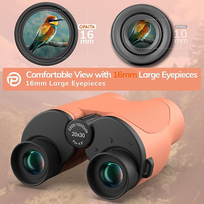 Compact Binoculars for Adults High Powered - OPAITA 20x32 Small Binoculars for Adults Kids with Low Light Vision for Hunting Cruise Ship Travel Concert Hiking Orange-CubbioJoy