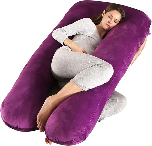 Amagoing 55 inches Pregnancy Pillows for Sleeping, U Shaped Maternity Full Body Pillow for Pregnant Women with Hip, Leg, Back, Belly Support, Washable Velvet Cover Included (Dark Purple)-CubbioJoy