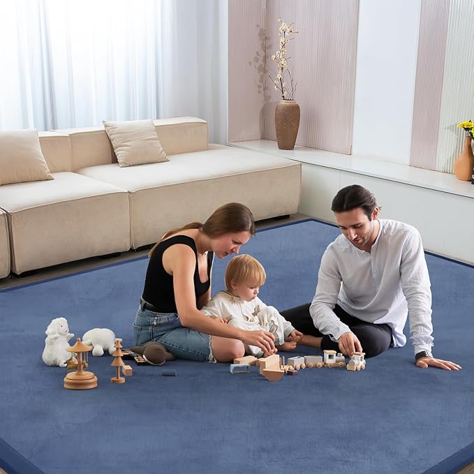 Baby Play Mat 1.2" Thick Memory Foam Nursery Rug Area Rug, 9’2” X 6’7” Yoga Mat Playmat Crawling Mat for Baby,Toddlers,Infants,Kids,Floor Mat Tatami Mat for Living Room with Non-Slip(Blue)-CubbioJoy