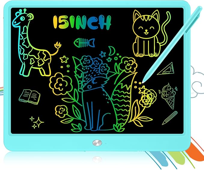 Decute Kids Toys LCD Writing Tablet with Stylus, 15 Inch Erasable Toddlers Doodle Board, Reusable Drawing Pad for Kids, Educational Christmas Birthday Gift for 3 4 5 6 7 8 Girls Boys Toddler Blue-CubbioJoy