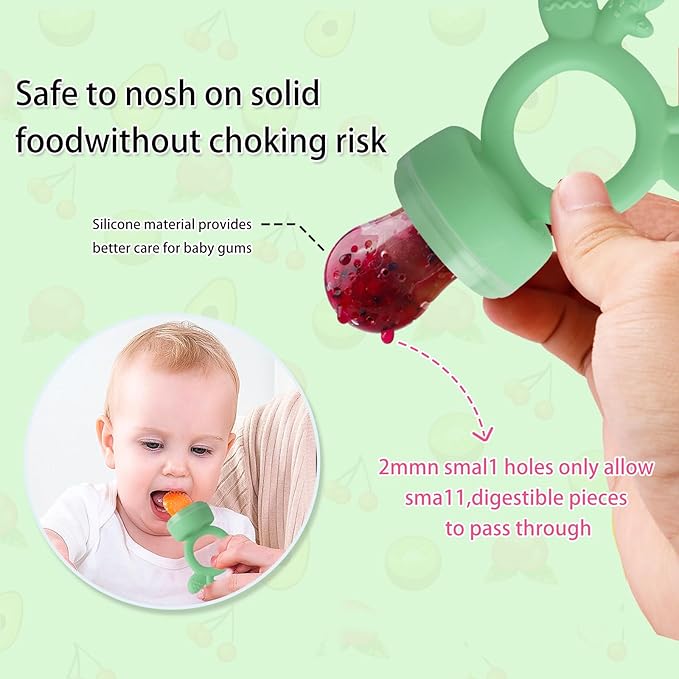 Baby Fruit Food Feeder - Silicone Nibble Tray Combo - Breastmilk Popsicle Mold for Cooling Relief, BPA Free Mesh Feeder for Infant Self Feeding (Deer Green + Pineapple)-CubbioJoy