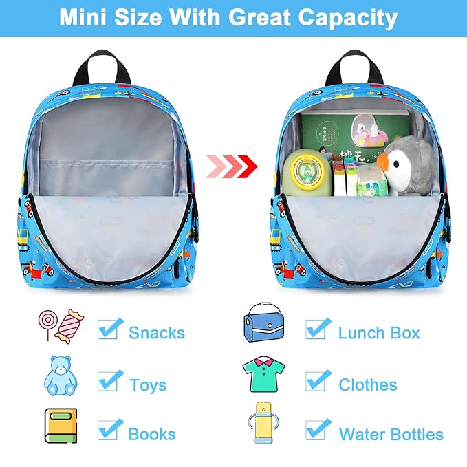 Accmor Toddler Backpack with Leash, Baby Backpacks with Anti Lost Wrist Link, Cute Mini Kids Backpack Leash Walking Harness for Travel, Small Excavator Backpack Tether for Boys Girls 1-3 (Light Blue)-CubbioJoy
