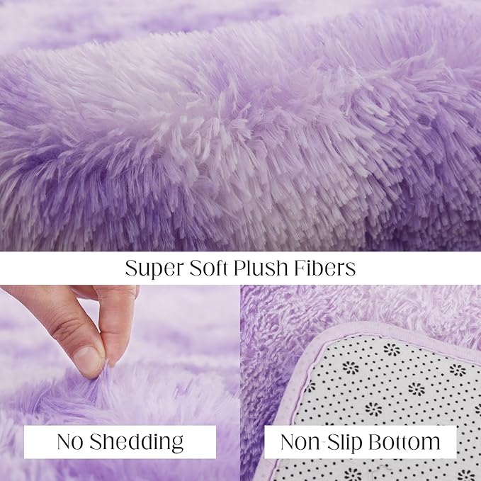 Area Rugs 9x12, Fluffy Rugs for Living Room, Ultra Soft Rugs for Bedroom, Non-Slip Indoor Carpet for Nursery, Kids Room, Playroom, Home Decor, Tie-Dyed Purple-CubbioJoy