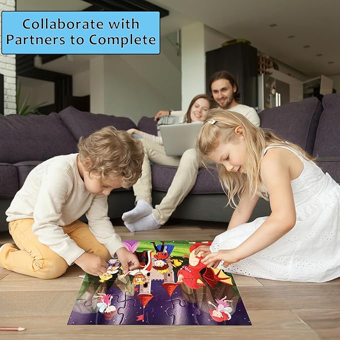Jumbo Fairy Tales Floor Puzzle for Kids, Large Jigsaw Puzzles 35 Piece for Kids Ages 3-5,Preschool Learning & Education Toys, Gifts for 4-8 Year Old Boys and Girls (Kingdom Story)-CubbioJoy