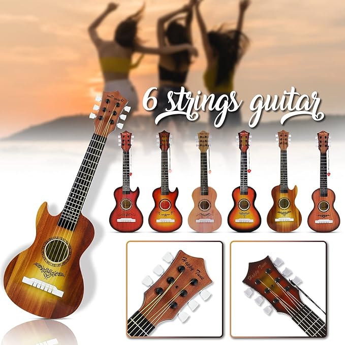 23" Acoustic Guitar, Kids 6 String Toy Guitar - Realistic Steel Strings - Beginner Practice First Musical Instrument for Children, Toddlers (Walnut)-CubbioJoy