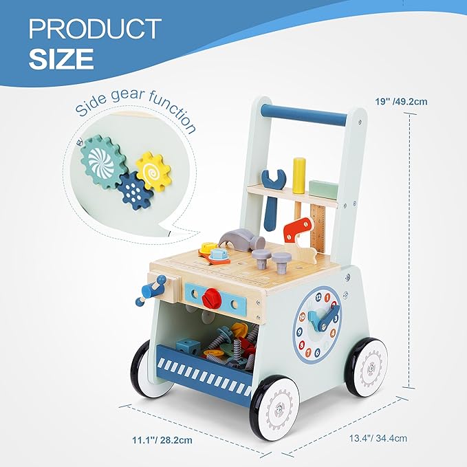 2-in-1 Baby Push Walker - Wooden Push Walker and Tool Toy for Babies - Toddler Learning Activity Walker for Girls Boys 1-3 Years - Educational and Sturdy Construction-CubbioJoy