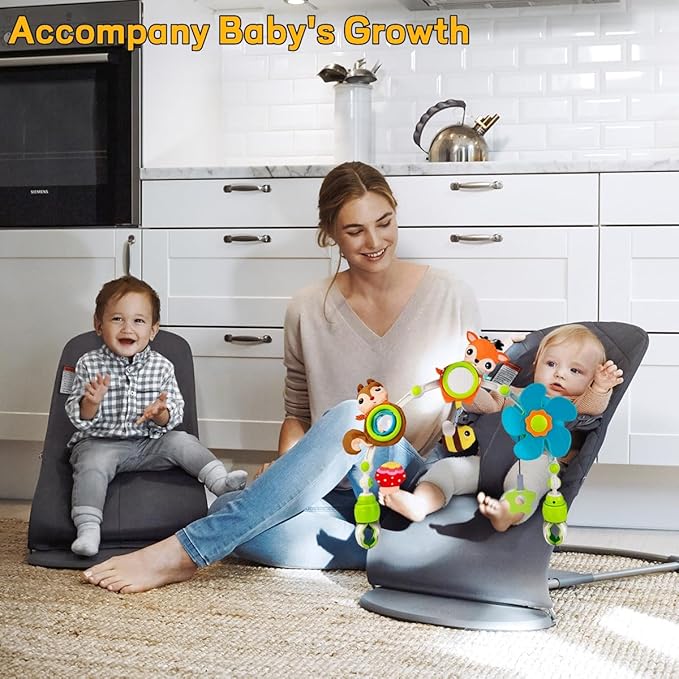 Baby Stroller Arch Mobile, Adjustable Musical Cirb Mobile Toys with Universal Clamps, Versatile Activity Toy Bar for Baby Bouncer Infant Car Seat Toy Stroller Toys Mobile for Bassinet Crib - Orange-CubbioJoy