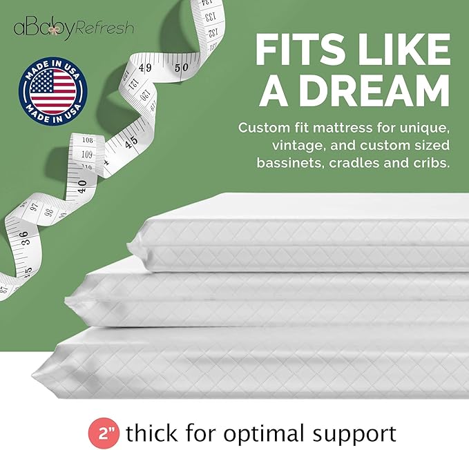 Cradle Baby Mattress and Bassinet Mattress 18x34 – 2-Inch Firm Foam Baby Bed with Waterproof Vinyl Cover – Non-Toxic Hypoallergenic Cushion Pad Replacement for Infant Bed (Multiple Standard Sizes)-CubbioJoy