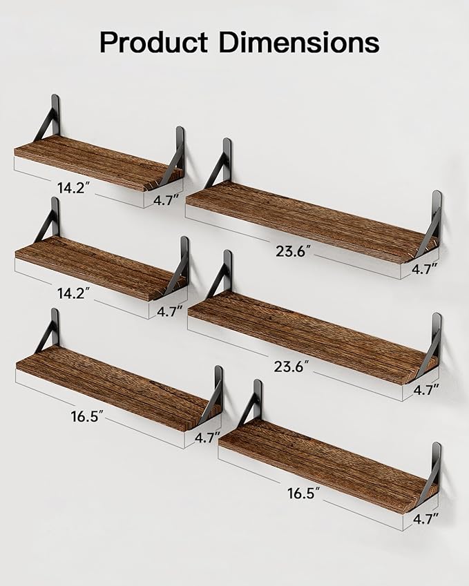 AMADA HOMEFURNISHING Long Wall Shelves, Rustic Farmhouse Floating Shelves for Bedroom, Bathroom & Living Room, Brown-CubbioJoy