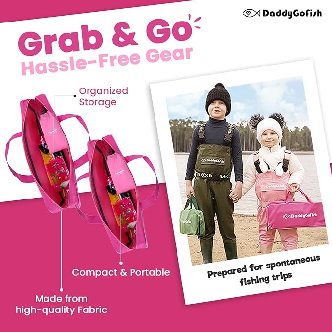 DaddyGoFish Kids Fishing Pole - Rod Reel Combo Tackle Box Starter Set - First Year Small Gear Kit for Boys Girls Toddler Youth Age Beginner Little Children-CubbioJoy