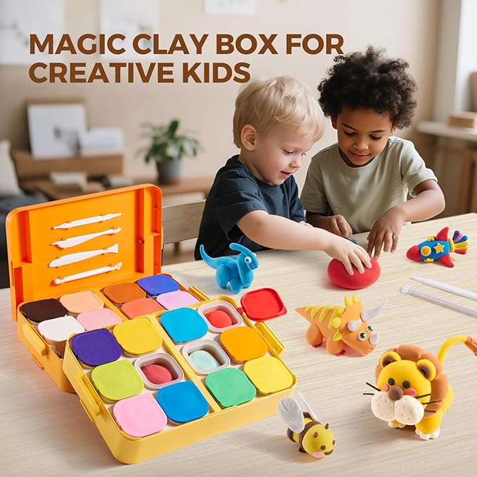 Air Dry Clay for Kids, 24 Colors Modeling Clay Kit with Storage Box & Sculpting Tools, Magic Molding Clay for Boys & Girls Crafts Gift, Age 6-12 Year Olds-CubbioJoy