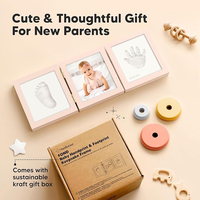Baby Shower Gifts for Boys, Girls - Baby Hand and Footprint Kit, Newborn Handprint Kit, Keepsake Photo Frame, Nursery Picture Frame, Gender-Neutral Newborn Keepsake Gifts (Petal Pink)-CubbioJoy