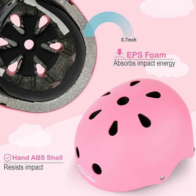 KAMUGO Kids Bike Helmet, Toddler Helmet for Ages 2-8 Boys Girls with Sports Protective Gear Set Knee Elbow Wrist Pads for Skateboard Cycling Scooter Rollerblading-CubbioJoy