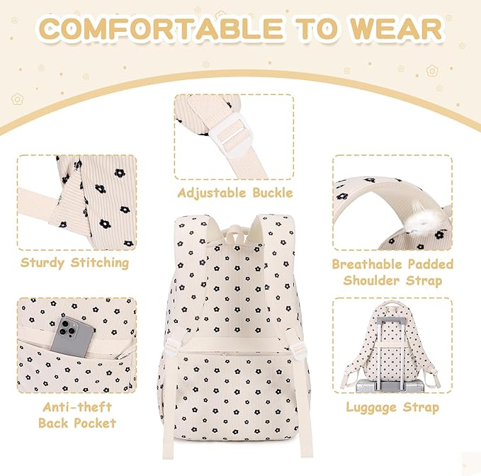 Corduroy Backpack Kids Backpack for Girls School Bags for Middle School Students Book Bag for Elementary Primary Kawaii Ita Backpack, Flower-CubbioJoy