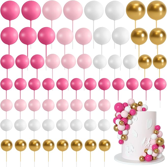 75 Pieces Cake Balls Topper Decorations Foam Cupcake Topper Mini Balloon Cake Topper Balls Cake Picks for Cake Deco Birthday Party Wedding（Rose Pink, Pink, Gold, White）-CubbioJoy