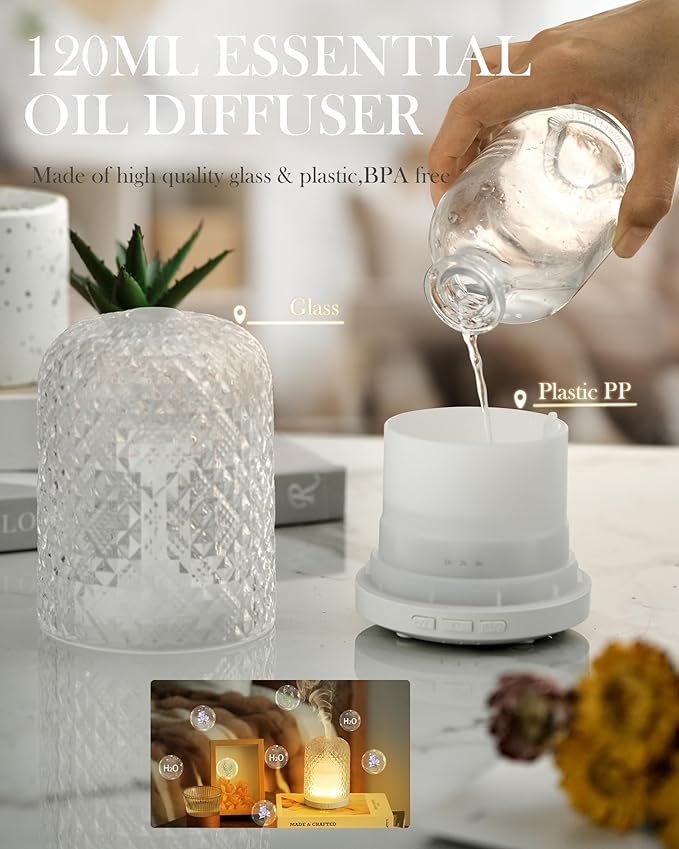 Aromatherapy Diffuser – Ultrasonic Essential Oil Diffuser, Health Night Light, Timer & Auto Shut-Off, BPA-Free, 120ml Diffusers for Home, Office, or Spa-CubbioJoy