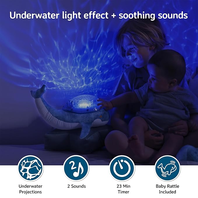 Cloud B Ocean Projector Nightlight with White Noise Soothing Sounds | Adjustable Settings and Auto-Shutoff | Tranquil Whale Family - Blue-CubbioJoy