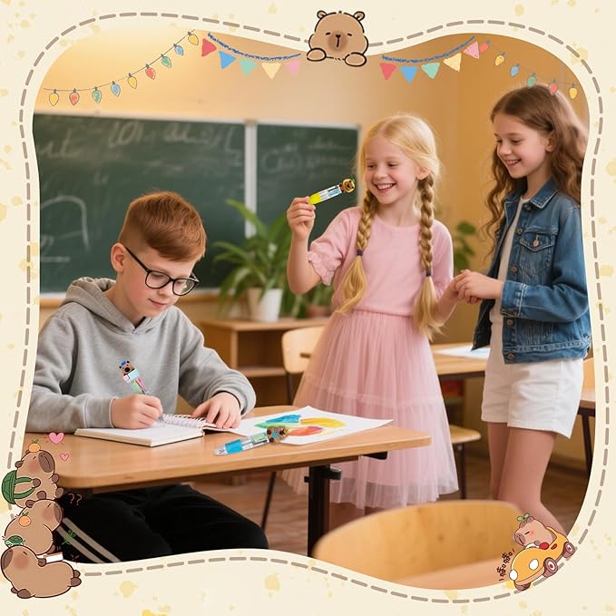 30Pcs Mini Multicolor Pens in One 4-in-1 Cute Pens Bulk for Kids, Ballpoint Pen for Birthdays and Children's Parties, Fun Gifts Assorted Ink Kawaii Pen(Capybara)-CubbioJoy