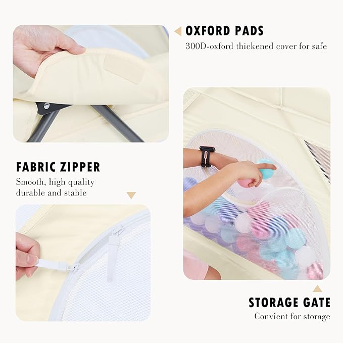 Baby Playpen Foldable, Playard for Babies and Toddlers, Portable Playpen Activity Center with 50 Balls+2 Handles for Travel, Indoor & Outdoor Play Pen with Mesh 50''x50''-CubbioJoy