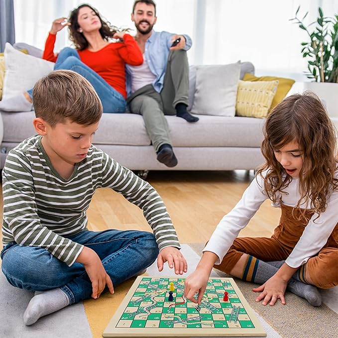 Juegoal 7-in-1 Wooden Board Game Set for Kids Adults, Tabletop Combo Classic Travel Portable Board Games (Chess, Checkers, Chinese Checkers, Backgammon, Parcheesi, Snakes and Ladders, Tic Tac Toe)-CubbioJoy