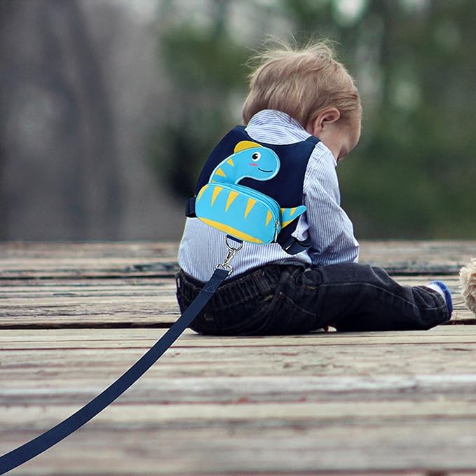 Accmor Toddler Harness with Leash, Cute Dinosaur Kids Leashes + Anti Lost Wrist Link, Children Walking Harnesses Tether Restraint Belt, Keep Child Close Hand Strap for Baby Boys Girls Outdoor Travel-CubbioJoy