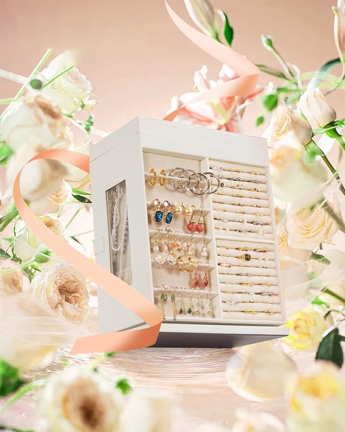 AKOZLIN Jewelry Box 6-Tier Organizer Functional 360° Rotating Jewelry Storage Case for Women Girls Ring Necklace Earring Bracelet Holder with Mirror-CubbioJoy