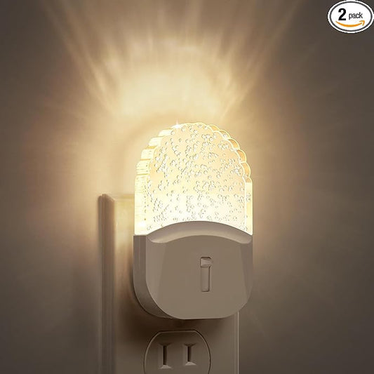 Bubble Night Light Plug in, LED Acrylic Night Light, 2 Pack, Decorative Dimmable Nightlight Dusk to Dawn Sensor, Soft 3000K Warm Nightlight for Bathroom, Hallway, Bedroom-CubbioJoy