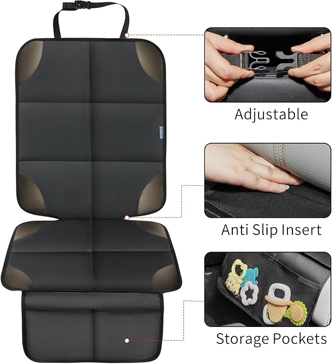 Car Seat Protector for Child Carseat, 1 Pack Protect Car Seats Cover for Baby with Thickest Padding and Non-Slip Padded Backing Mesh Pockets Kids Pets Car Back Seat Protectors(Darkgrey)-CubbioJoy