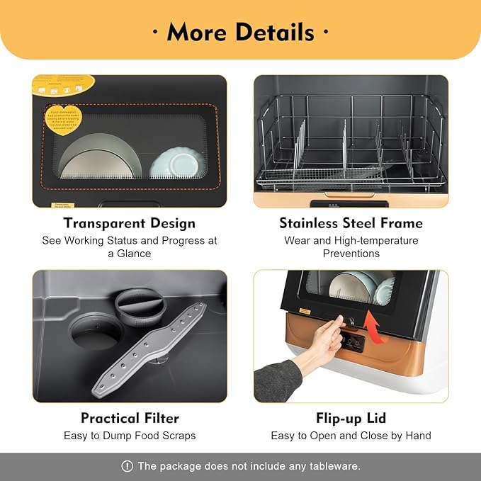 Compact Portable Dishwasher Countertop with Filter and Hybrid Drying Function, 360° Streak-Free Deep Cleaning, 3 Washing Programs, Mini Dishwasher for Apartments& RVs-CubbioJoy