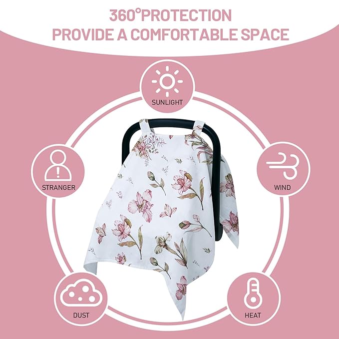 80S Muslin Car Seat Cover for Babies - Soft & Breathable Infant Carrier Canopy, Lightweight Sunshade for Summer, Universal Fit for Baby Boys & Girls-CubbioJoy