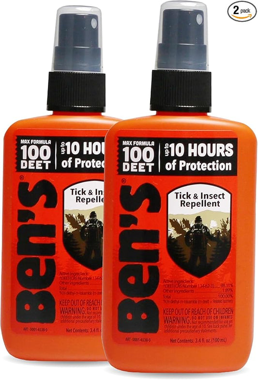 Ben's 100 Tick & Insect Repellent - Alcohol-Free DEET Insect Repellent Pump Spray - Offers 10 Hours of Protection for Adults & Children -3.4 Fl Oz (2 Pack)-CubbioJoy