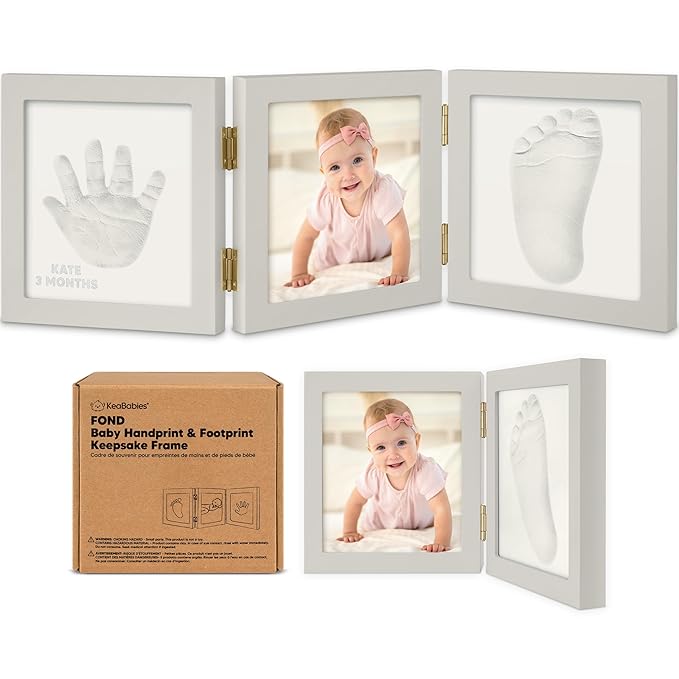 Baby Shower Gifts for Boys, Girls - Baby Hand and Footprint Kit, Newborn Handprint Kit, Keepsake Photo Frame, Nursery Picture Frame, Gender-Neutral Newborn Keepsake Gifts (Cloud Gray)-CubbioJoy
