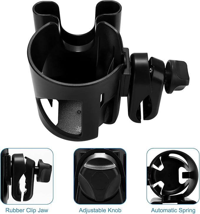 Accmor Universal Cup Holder, Stroller Cup Holder with Phone Holder, 360° Rotatable Large Caliber Designed Bottle Holder for Stroller, Bike, Wheelchair, Walker, Scooter-CubbioJoy
