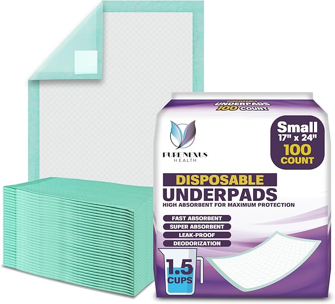 Disposable Bed Pads for Adults 17 x 24 (100 Count) - Super Absorbent and Waterproof - Incontinence Bed Pads, Chuck Pads, Chux Pads, Changing Pads for Baby, Pee Pads for Kids-CubbioJoy