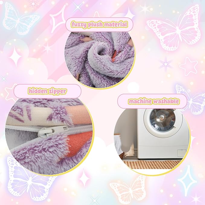 COMAX Kids Bean Bag Chair Turn into Beanbag Bed, Toddler Bean Chair for Girl Boy Sleeping, Lazy Children Bean Bags with Filler, Convertible Child Floor Mattress, Purple Butterfly-CubbioJoy