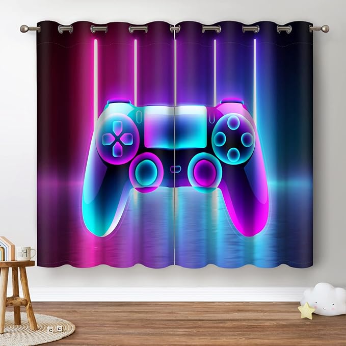 Jekeno Game Controller Blackout Curtains for Boys Bedroom Colorful Gamer Gaming Gamepad Decor for Home Living Room Darkening Grommet Window Drapes 2 Panel Set, 42"x63"-CubbioJoy
