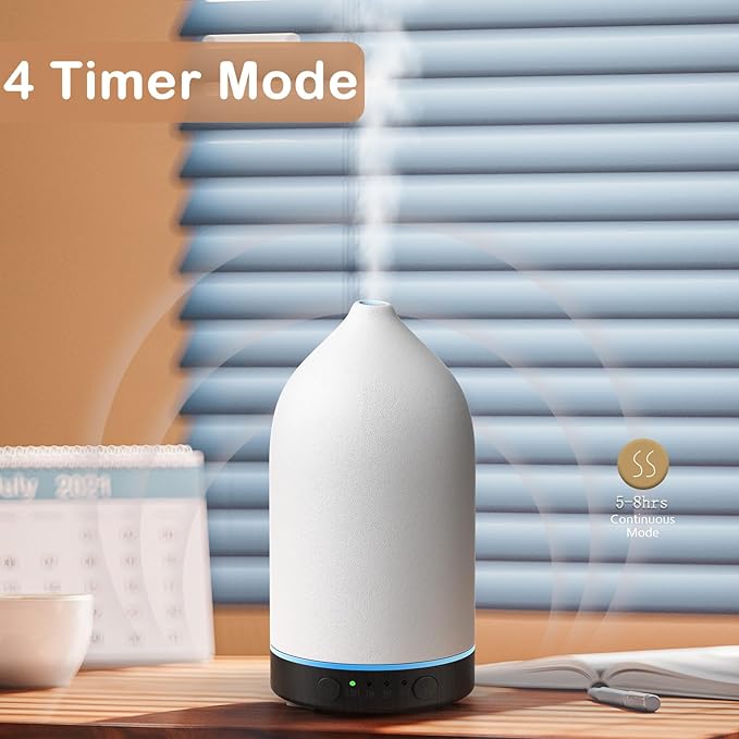 Diffuserlove Ceramic Diffuser 160ML Essential Oil Diffusers Aromatherapy Essential Oil Diffuser for Room Air Diffuser for Home Bedroom Stone Diffuser Black Wood Pattern Base (Size:6.8" H x 3.6" W)-CubbioJoy