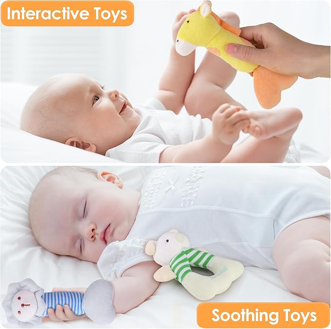 iPlay, iLearn Baby Toys 3 6 12 Month Newborn Gift, Infant Soft Jungle Stuffed Animal Rattle Plush Barn, First Birthday Basket Shower Stuffer, Boy Girl Sensory Hand Development Toy 2 4 7 9M 1 Yr-Jungle-CubbioJoy