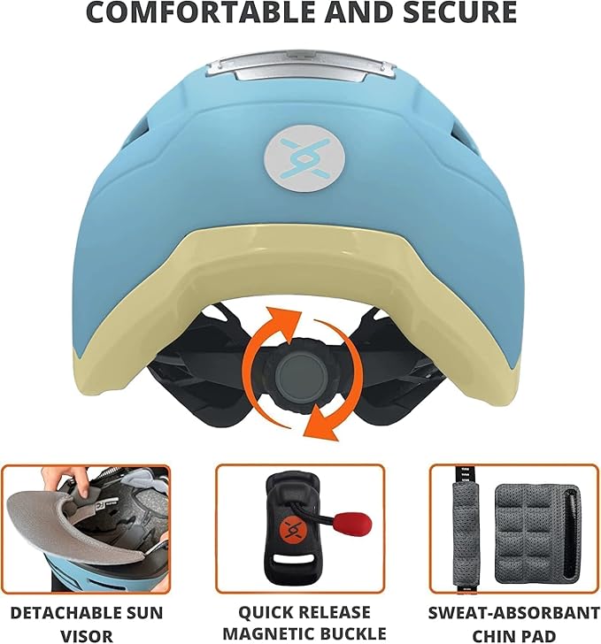 Kid Bike Helmets for Boys and Girls | Fit Head 51-54cm Circumference | CPSC & NTA-8776 Dual Certified | Multi-Sport Helmets with LED Lights, Magnetic Buckle, Detachable Visor-CubbioJoy
