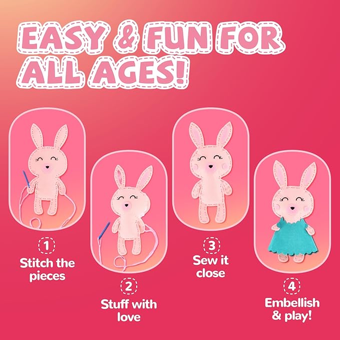 Cymbana Kid Sewing Craft Kit to Make a Friend for Beginner Felt Craft Learn to Sew, Panda Fox Bunny Raccoon Bear 5 Animals-CubbioJoy