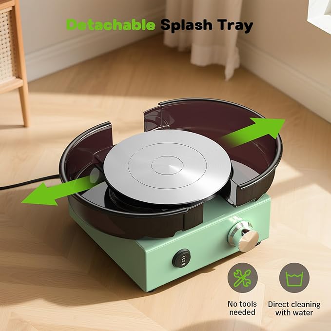 Alldeer Mini Pottery Wheel Kit - 6" Turntable Two-Way Rotation Clay Wheel, Metal Frame, Removable Splash Tray Ceramic Making Kit with 18PCS Sculpting Tools, Pottery DIY Machine for Kids and Beginners-CubbioJoy