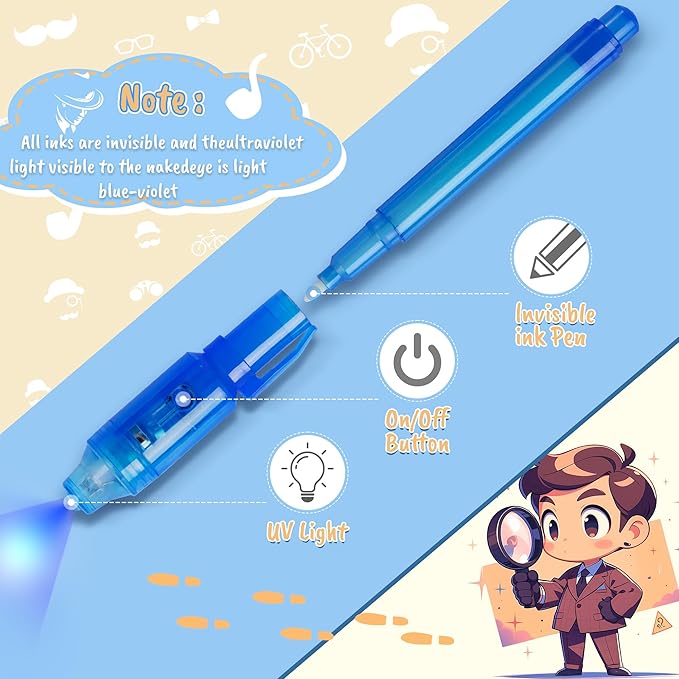 Invisible Ink Pen 24Pcs+ Notebooks, Spy Pens with UV Light, Magic Marker, Classroom Prize, Birthday Party Favors for Kids 8-12, Kids Stocking Stuffers-CubbioJoy
